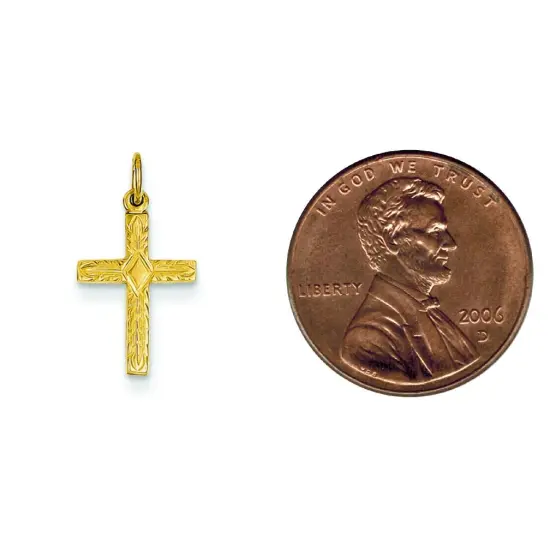 Unisex 14K Yellow Gold Polish Solid Small Crucifix Cross Religious Charm Pendant {2}