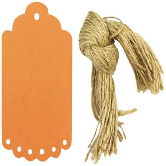 Wrapables 10 Gift Tags with Free Cut Strings, Scalloped Edge Orange Large {1}