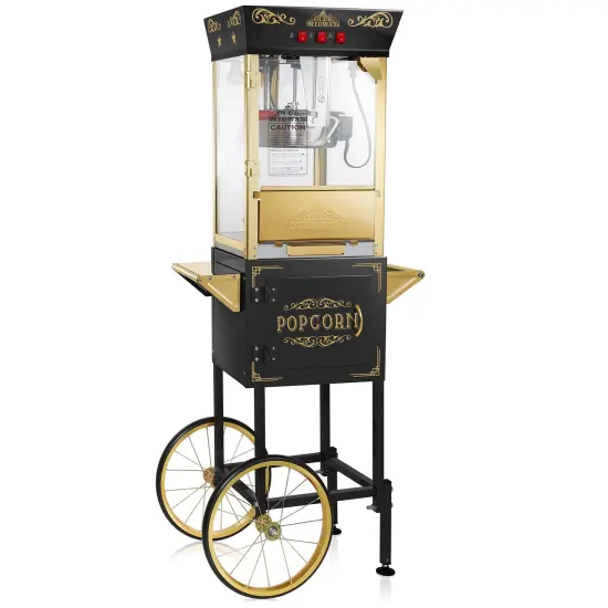 Olde Midway Movie Theater-Style Popcorn Machine Maker with Cart and 10-Ounce Kettle, Vintage-Style Popper on Wheels {1}
