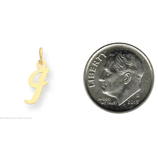 14K Yellow Gold Small Script Initial Letter I Charm Jewerly 17mm x 8mm {2}