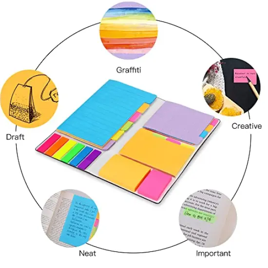 Sticky Notes Set, Hommie Colored Divider Self-Stick Notes Pads Bundle, Prioritize with Color Coding, 60 Ruled (3.7x6), 40 Dotted (3.7x3), 40 Blank (3x3.7), 60 Per Rectangular, 25 Per PET Color {6}