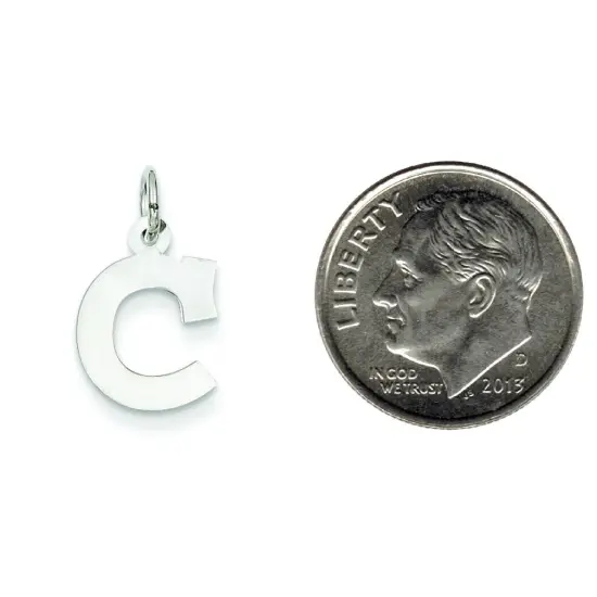14K White Gold Small Block Intial Letter C Charm Jewerly 18mm x 10mm {2}