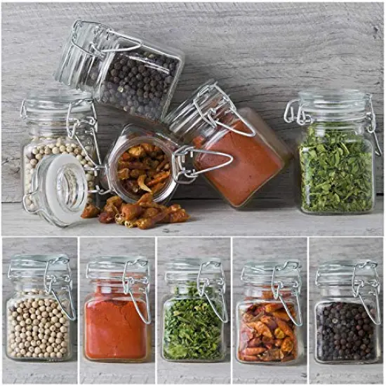 12 Pack Spice Jars, 4oz Small Glass Jars with Airtight Hinged Lid, With 12 Spice Labels & Silicone Funnels, Airtight Glass Jars for Spices, Art Craft Storage (12 Pack) {2}