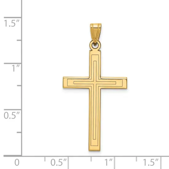 14K Yellow Gold Cross Pendant Charm Religious Jewerly 36mm x 19mm {2}