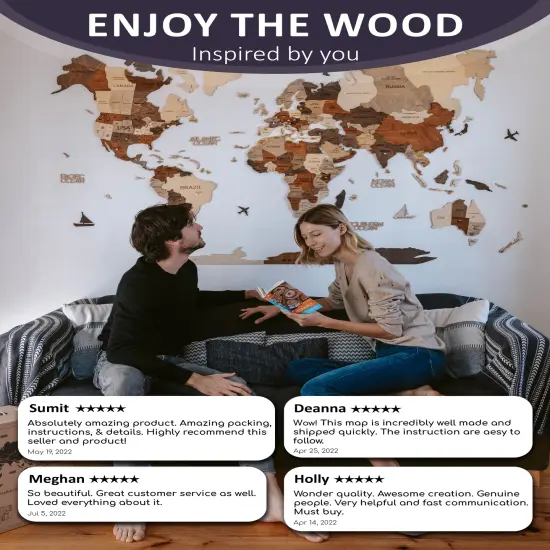Living Room Decor, 3D World Map Wall Art Oak color, Travel Map, Housewarming Gift for the Home, Enjoy The Wood {3}