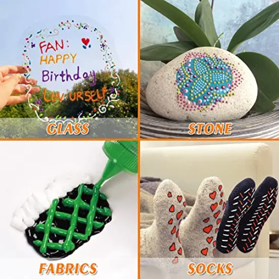 Fabric Paint Set - 45 Colors, 3D Permanent Paint with Brushes, Palette, Fabric Pens, Fabric Sheet, Stencils, Includes Glow in the Dark, Glitter, and Metallic Colors for Textile, T-Shirts, Jeans, and Glass {5}