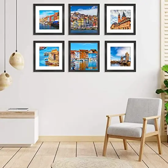 8x8 Picture Frame Set of 6, Display Pictures 5x5 with Mat or 8x8 Without Mat for Wall Mounting or Table Top Display,Black {3}