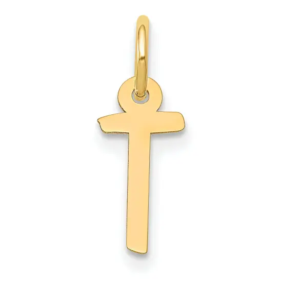 14K Yellow Gold Small Slanted Block Initial T Charm Jewerly {1}