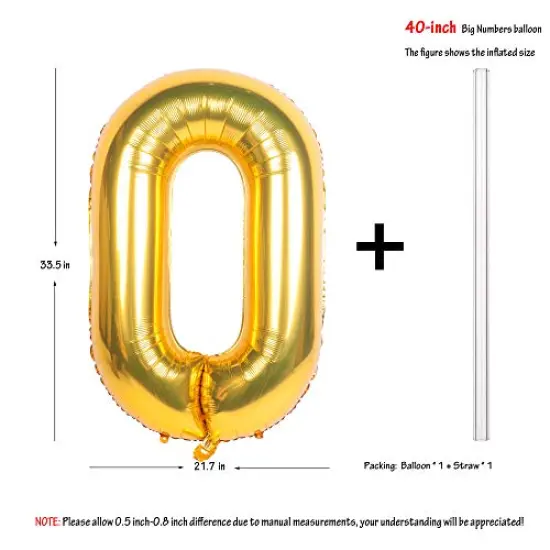 40 Inch Gold Digit Helium Foil Balloon - Gold Number 0 for Birthday Party {1}