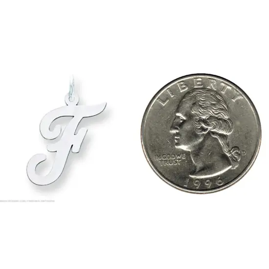 14K White Gold Large Script Initial Letter F Charm Jewerly 22mm x 12mm {2}