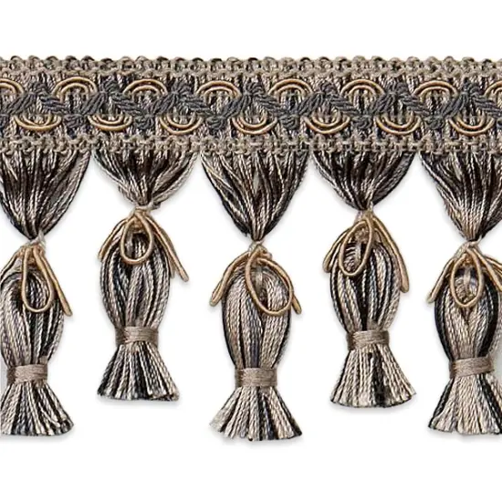 Tied Tassel Fringe Trim Navy Taupe Multi {1}