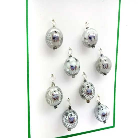 Miniature Christmas Ornaments, 8 pieces with Hooks, Silver Patterned Glass Baubles, Adorabilities {4}