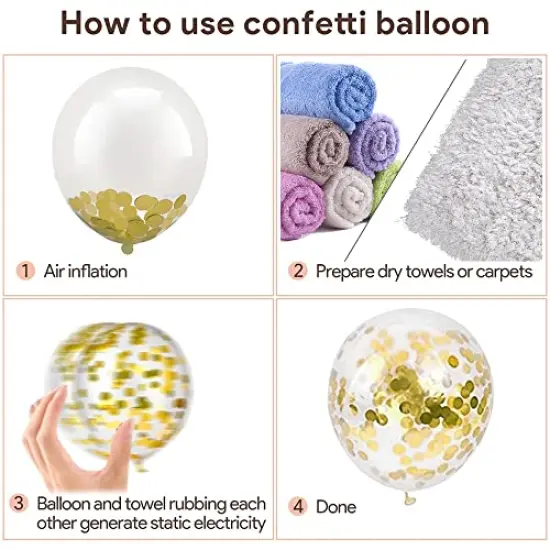 120 PCS White and Gold Confetti Balloons Garland Arch Kit - Includes 12in, 10in, and 5in Latex Metallic Balloons for Birthday, Wedding, Anniversary, Celebrations, Prom, and Bridal Party Decorations {5}