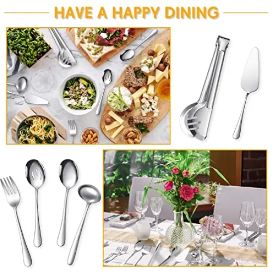 10 Pck Serving Utensils Include Large Serving Spoons Slotted Serving Spoons Serving Forks Serving Tongs Soup Ladle and Pie Server Buffet Catering Serving Utensils for Dishwasher Safe (Silver,10 Pieces) {5}