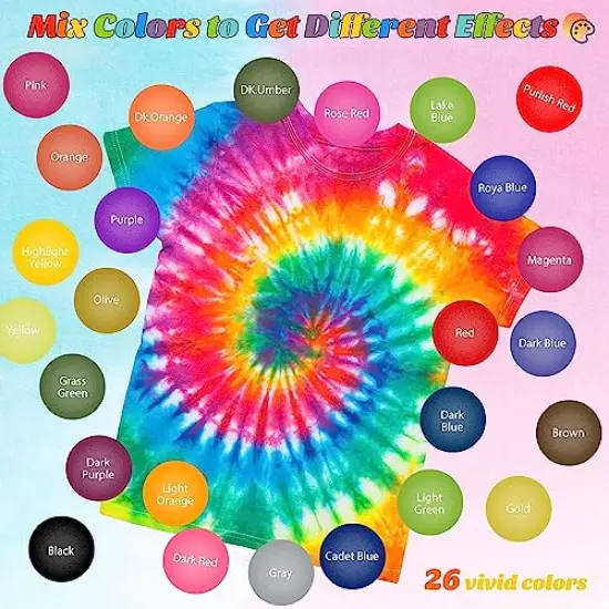 DIY Tie Dye Kit, Emooqi 26 Colors Fabric Dye Art Set with Rubber Bands, Gloves, Spoon, Funnel, Apron, and Table Covers-Great for Craft Arts Fabric Textile Party Handmade Project. {4}