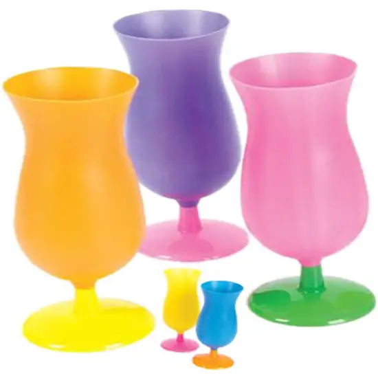 6 Tropical Neon Luau Mardi Gras Hurricane Party Glasses {1}