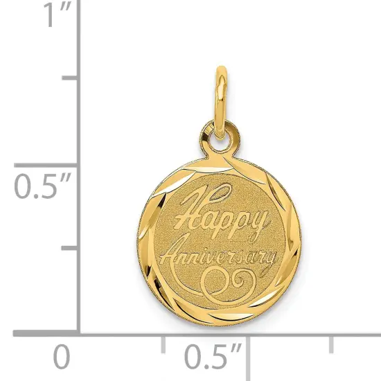 14K Yellow Gold Happy Anniversary Disc Charm Pendant Jewerly 21mm x 13mm {4}