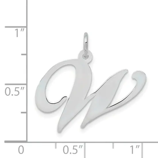 14K White Gold Large Fancy Script Initial W Charm Jewerly 22mm x 17mm {4}