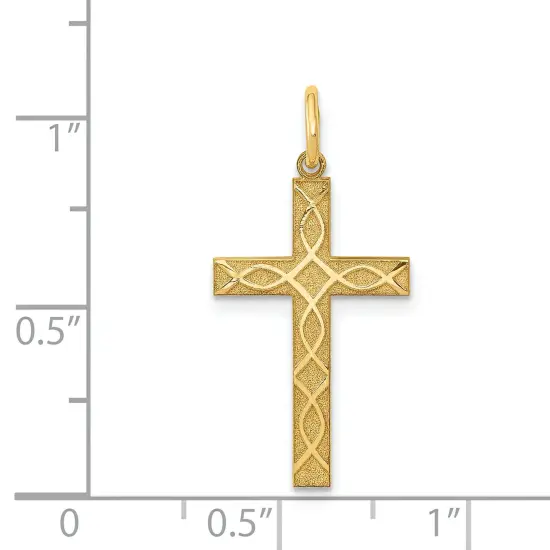 14K Gold Laser Designed Cross Charm Pendant Jewelry 27 x 13 mm {2}