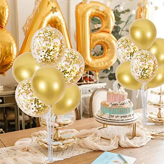 Gold Balloon Centerpieces for Table Gold Balloons Stand Kit for 2023 Graduation Party Decorations Father Day Engagement 30th 40th 50th 60th 70th 80th 90th Birthday Anniversary Decorations {3}