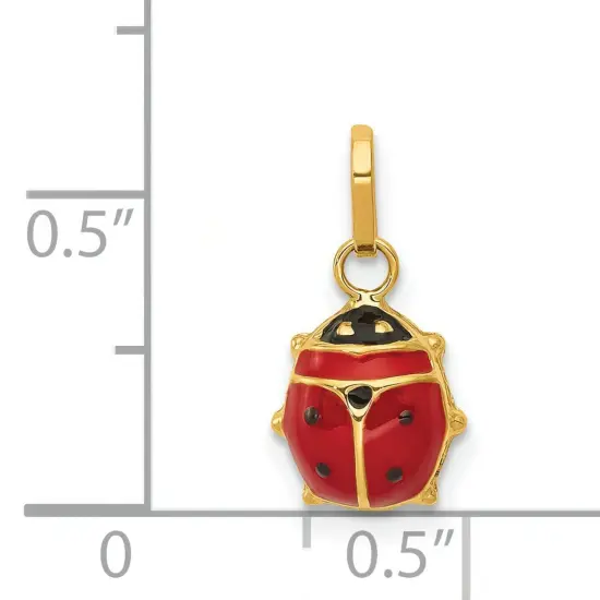 14K Yellow Gold Enameled Ladybug Charm Insect Pendant Jewerly 14mm x 7.5mm {4}
