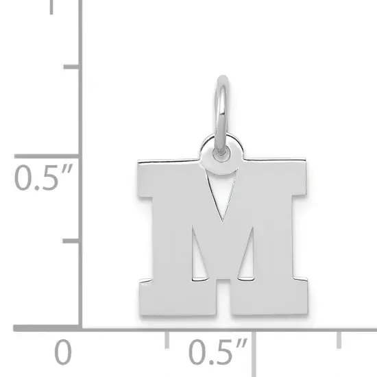 14K White Gold Small Block Intial Letter M Charm Jewerly 18mm x 10mm {4}