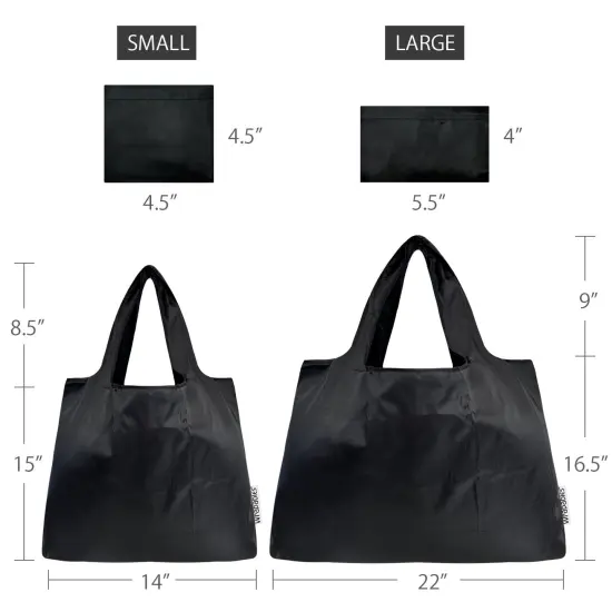 Wrapables Large & Small Foldable Tote Nylon Reusable Grocery Bags, Set of 2 Set of 2, Black {2}