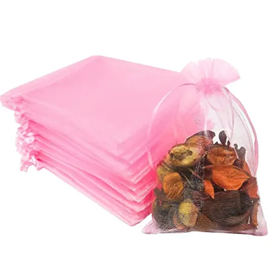 100PCS Organza Bags, 4x6 inches (10x15cm) Sheer Drawstring Gift Bags, Organza Jewelry Pouches, Jewelry Gift Bags, Packaging Bags for Party, Jewelry, Festival, Bathroom Soaps, Makeup Organza Favor Bags (Pink) {2}