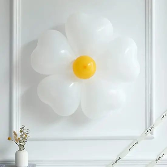 155Pcs Daisy Balloon Arch Garland Kit - Macaron Pink, Yellow, Retro Orange, White Heart Balloons, with Plum Clip and Daisy-Shaped Flowers for Groovy Party Decor, Daisy Theme Wedding, Birthday, and Baby Shower {5}