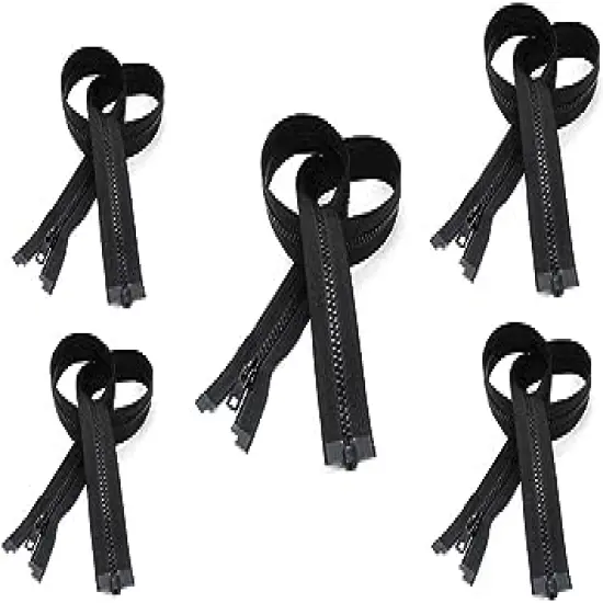 #5 Molded Vislon Black YKK Medium Weight Jacket Separating Zipper - Choose Your Length - Color: Black - Made in The United States (5 Zippers Per Pack) (16" Inches) {1}