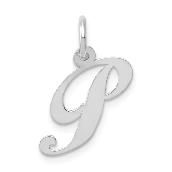 14K White Gold Small Fancy Script Initial P Charm Jewerly 16mm x 13mm {1}