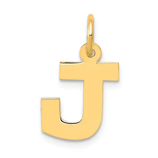 14K Yellow Gold Small Block Intial Letter J Charm Jewerly 18mm x 10mm {1}