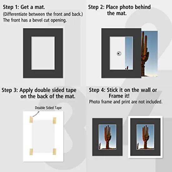 4 Ply Thickness 8x10 Photo Mat with 5x7 Opening, Signature Friendly - Great for Weddings, Baby Showers, Birthdays (Set of 10, Classic Black Color) {4}