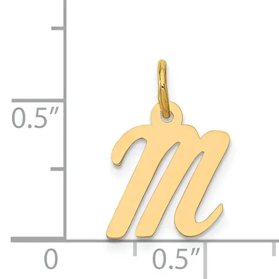 14K Yellow Gold Small Script Initial Letter M Charm Jewerly 17mm x 8mm {2}