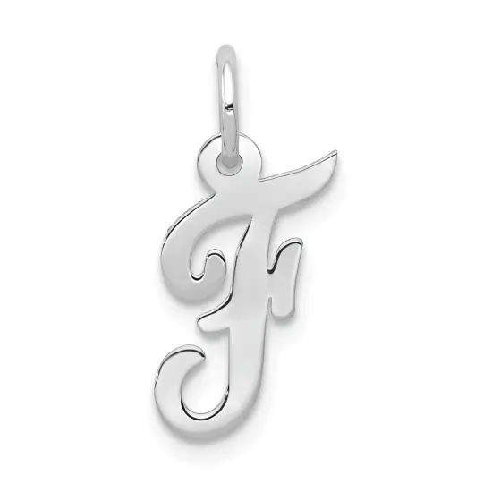 14K White Gold Small Script Initial Letter F Charm Jewerly 17mm x 8mm {1}