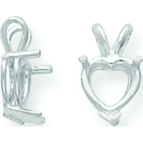 14K White Gold 3 Prong Heart V-End Pendant Setting 3mm {1}