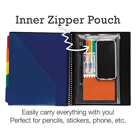 2 Pack 10 Pocket Spiral Project Organizer - Includes 5 Dividers, Customizable Front Cover, and Erasable Write-On Tabs in Assorted Colors {6}