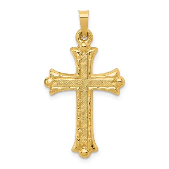 14K Yellow Gold Hollow Cross Pendant Charm Jewelry 34mm x 19mm {1}
