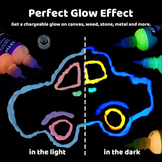 Glow in The Dark Paint, Glow Paint Set of 12 Bright Colors 30ml/1oz, Acrylic Glow in The Dark Paint Perfect for Art Painting, DIY projects, Halloween and Christmas Decorations, Rich Pigments for Adults, Artists and Students {6}