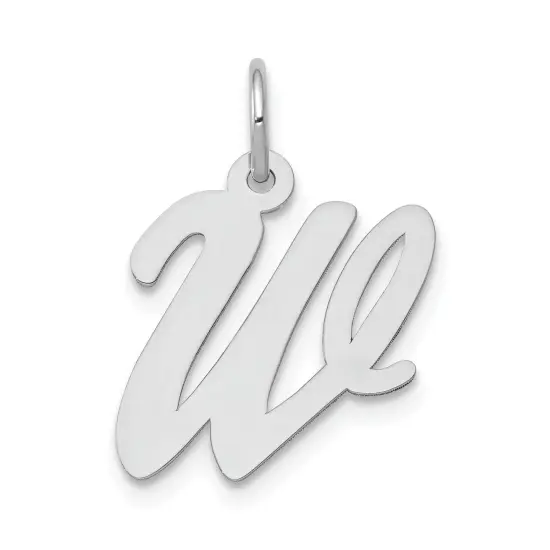 14K White Gold Medium Script Initial Letter W Charm Jewerly 19mm x 10mm {1}