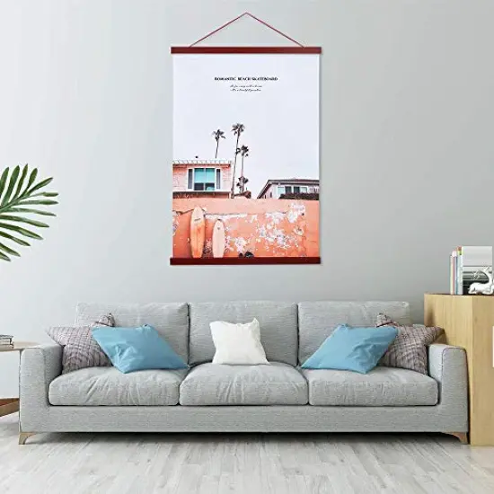 2 Pack Magnetic Poster Hanger Frame, 9x24 9x12 9x11 Light Wood Wooden Magnet Canvas Artwork Print Dowel Poster Hangers Frames Hanging Kit (Mahogany, 9",2 Packs) {3}