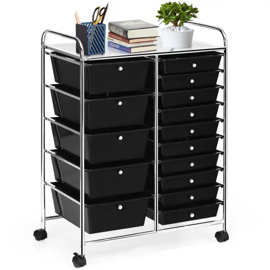 Costway 15 Drawer Rolling Organizer Cart Utility Storage Tools Scrapbook Paper Multi-Use {1}