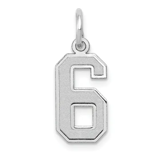 14K White Gold Small Satin Number 6 Charm Pendant Jewerly 19mm x 7mm {1}