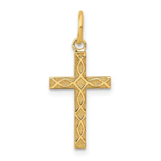 14K Gold Laser Designed Cross Charm Pendant Jewelry 23 x 10 mm {1}