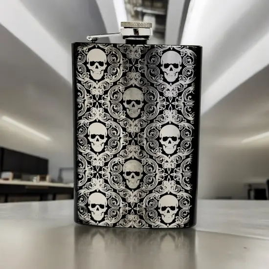 8oz BLACK Gothic Baroque Flask {3}