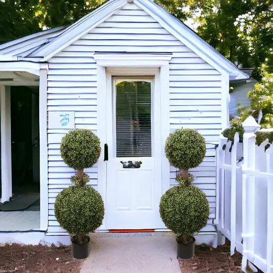 35" Double Boxwood Ball Topiary Tree in Black Pot, Floral Home by Artificial Flowers {3}