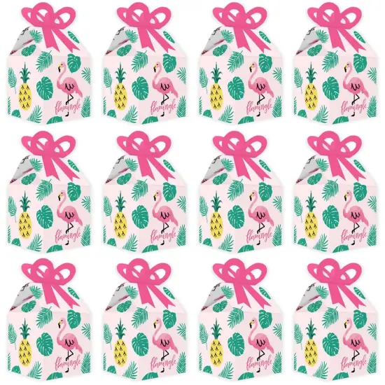 Big Dot of Happiness Pink Flamingo - Party Like a Pineapple - Square Favor Gift Boxes - Tropical Summer Party Bow Boxes - Set of 12 {6}