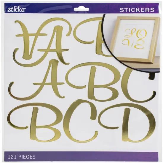 Sticko Alphabet Stickers - Script Extra Large, Gold Foil, 121pcs {1}