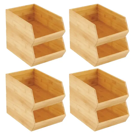 mDesign Bamboo Stackable Food Storage Organization Bin - Natural Wood {5}
