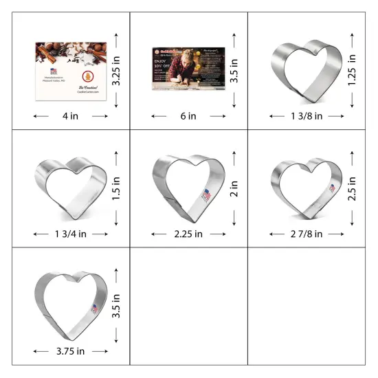 CookieCutter.com Heart 5 Piece Set, Sizes 1.5 in to 3.75 in Tin Plate Steel Handmade in the USA {2}